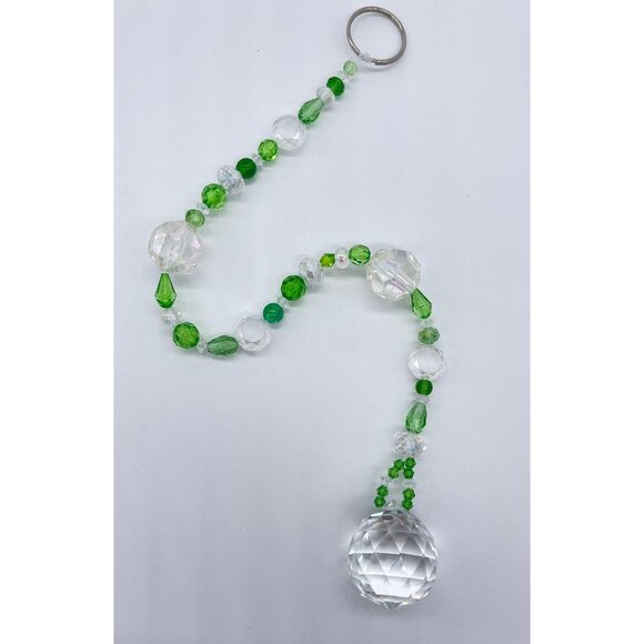 Beaded Suncatcher Green & Clear Crystal Prism Hanging Patio Decor Yard Art Tree - Picture 3 of 10